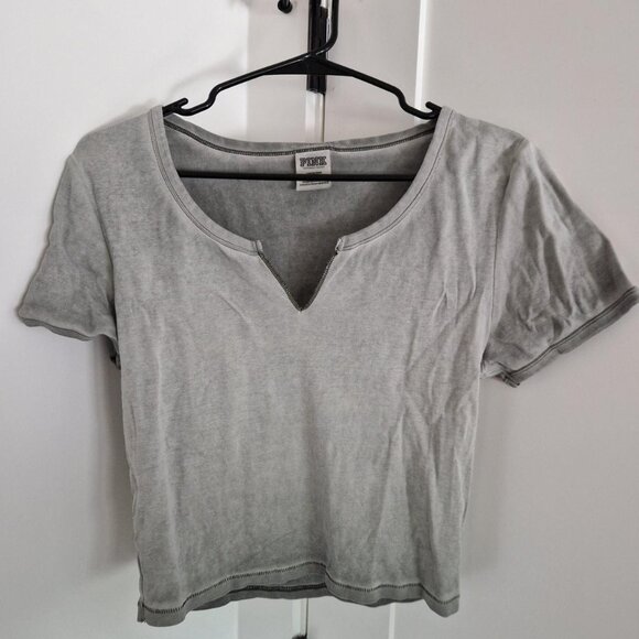 Grey khaki Victoria's Secret Pink cropped tee #VS - Picture 1 of 4